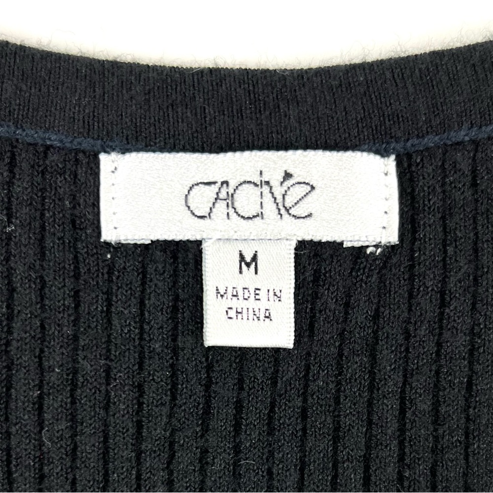 Cache Black Ribbed Sparkle Trim Button Up Tank Top - image 4